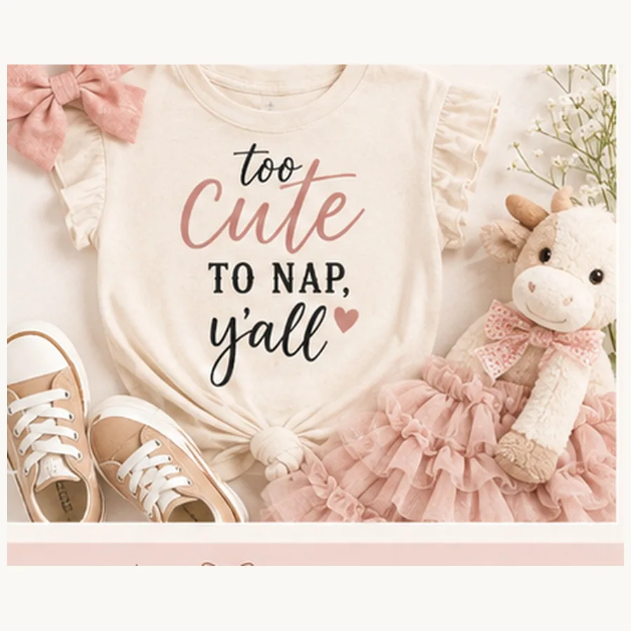 Too Cute to Nap, Y'all Kids Tee — Too Cute to Nap, Y'all graphic