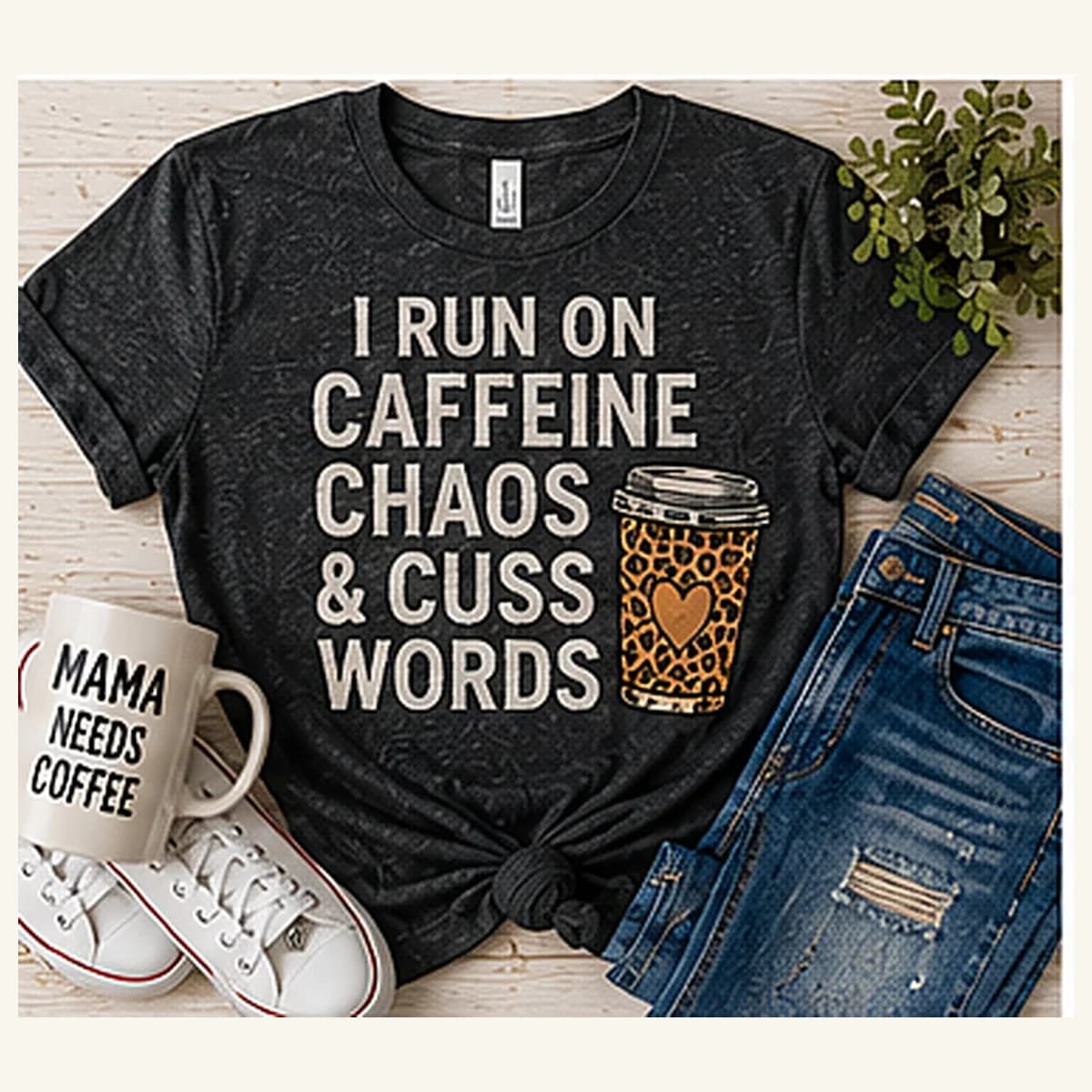 Caffeine Chaos Cuss Words Dark Tee — Caffeine Chaos Cuss Words Dark graphic
