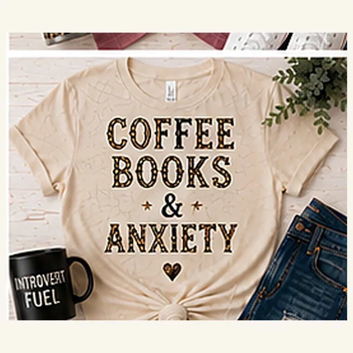 Coffee Books Anxiety Tee — Coffee Books Anxiety graphic