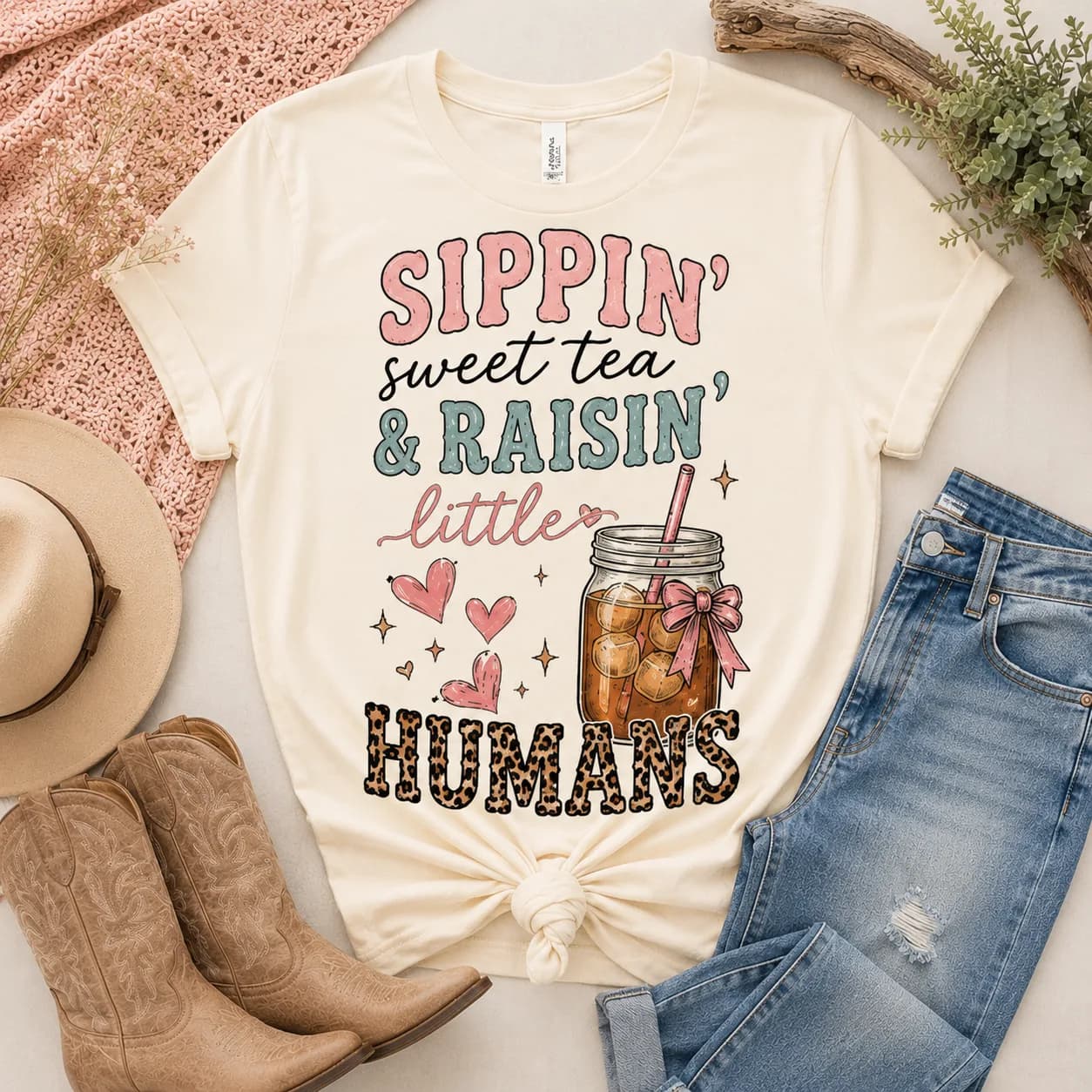 Sippin' Sweet Tea Raisin' Little Humans Tee — Sippin' Sweet Tea Raisin' Little Humans graphic
