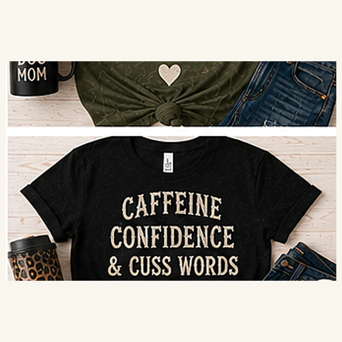 Caffeine Confidence Cuss Words Tee — Caffeine Confidence Cuss Words graphic