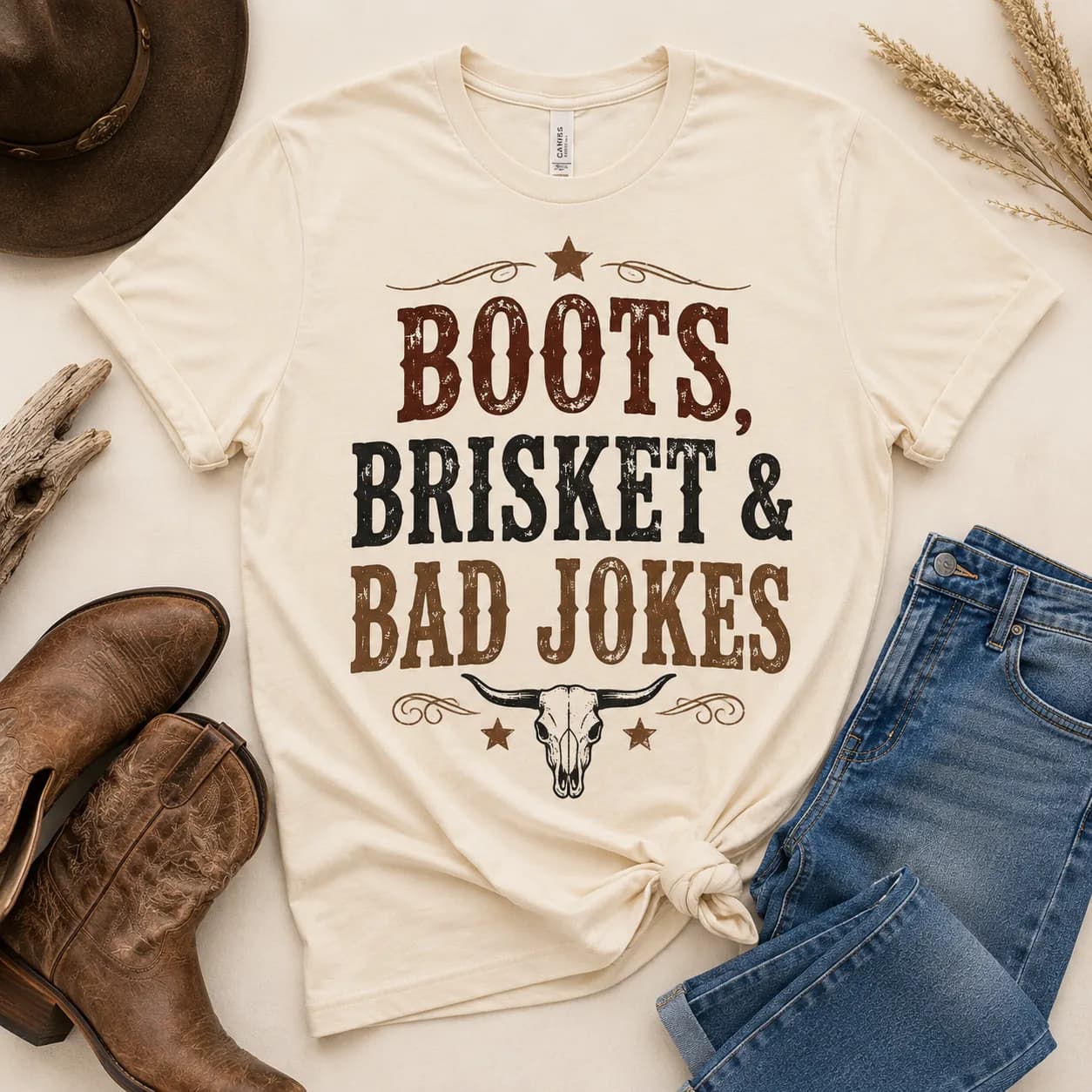 Boots, Brisket & Bad Jokes Tee (2) — Boots, Brisket & Bad Jokes graphic