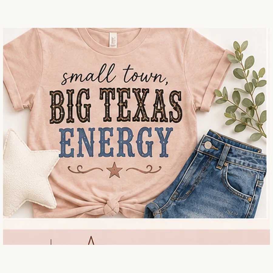 Small Town, Big Texas Energy Kids Tee — Small Town, Big Texas Energy graphic