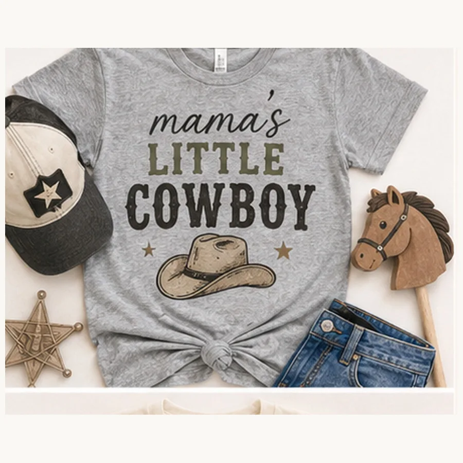 Mama's Little Cowboy Kids Tee — Mama's Little Cowboy graphic