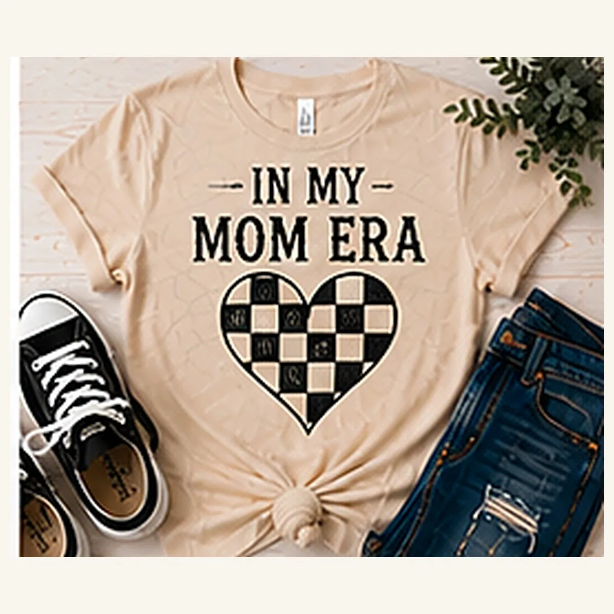 In My Mom Era Checker Heart Tee — In My Mom Era Checker Heart graphic