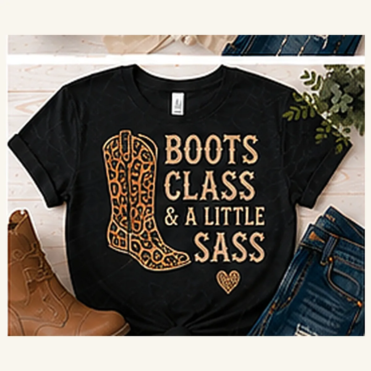 Boots Class and a Little Sass Tee — Boots Class and a Little Sass graphic