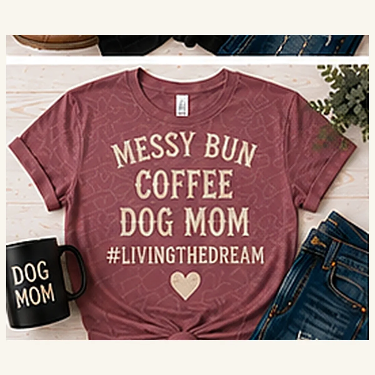 Messy Bun Coffee Dog Mom Tee — Messy Bun Coffee Dog Mom graphic
