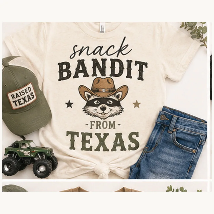 Snack Bandit from Texas Kids Tee — Snack Bandit from Texas graphic