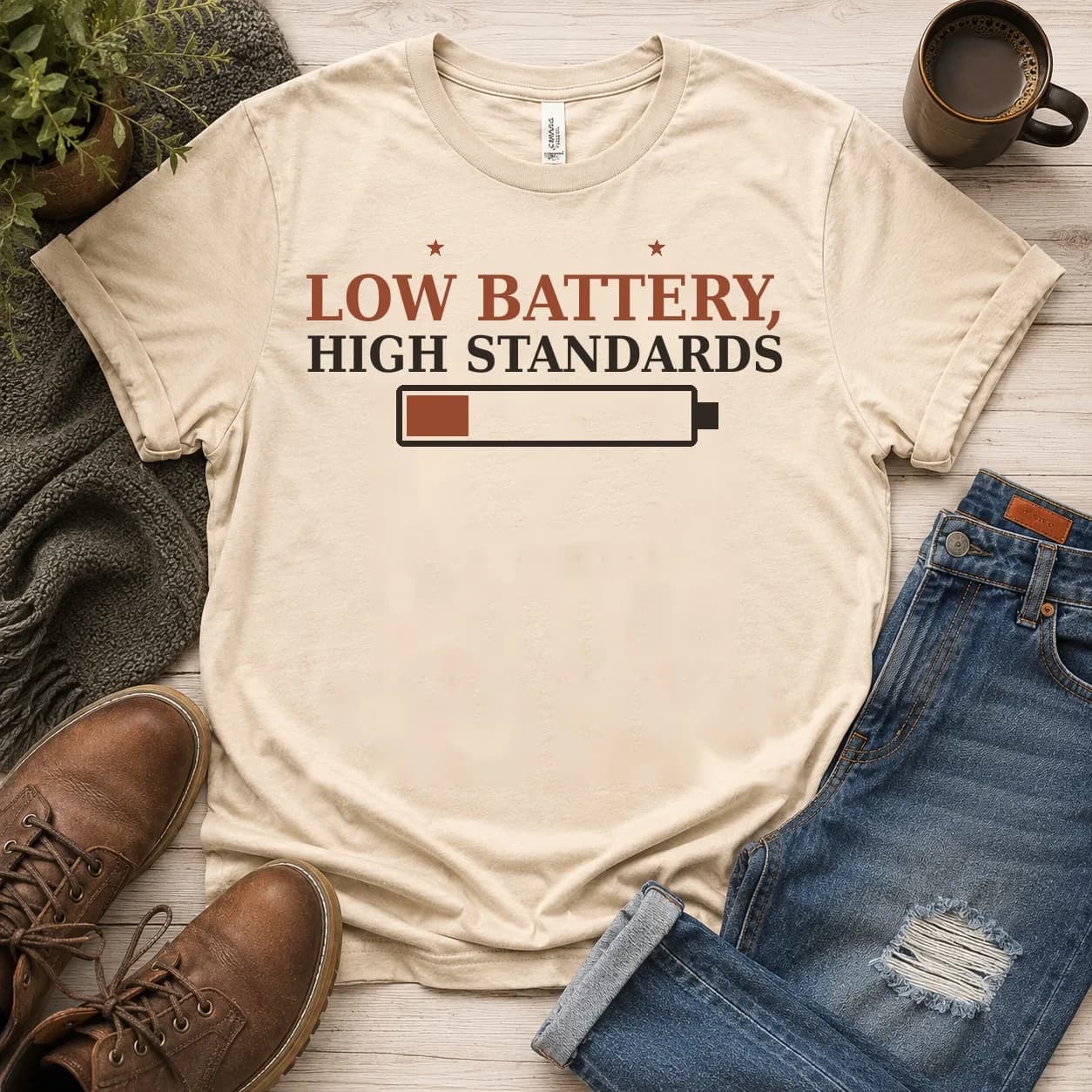 Low Battery High Standards Tee — Low Battery High Standards graphic