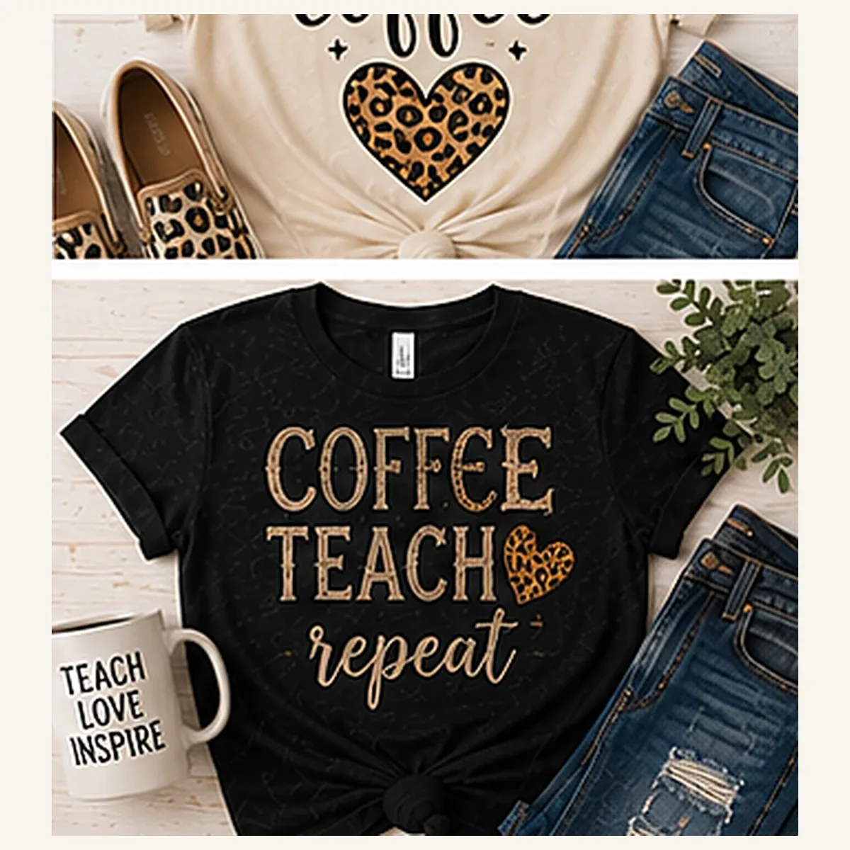 But First Coffee Leopard Heart Tee — But First Coffee Leopard Heart graphic