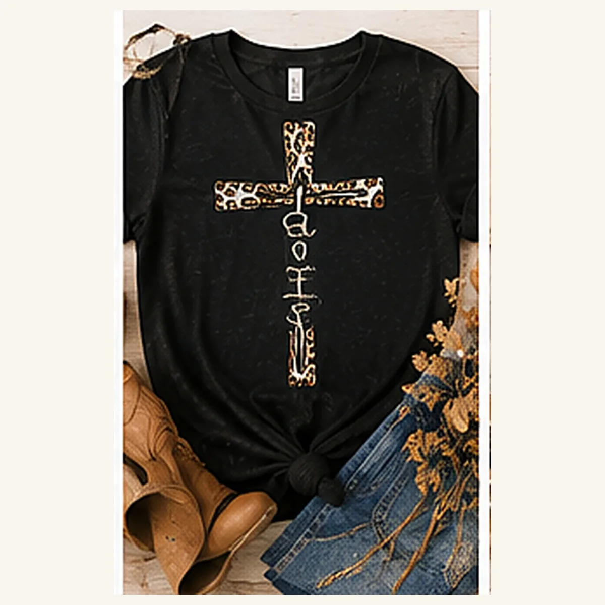 Faith Cross Leopard Tee — Faith Cross Leopard graphic